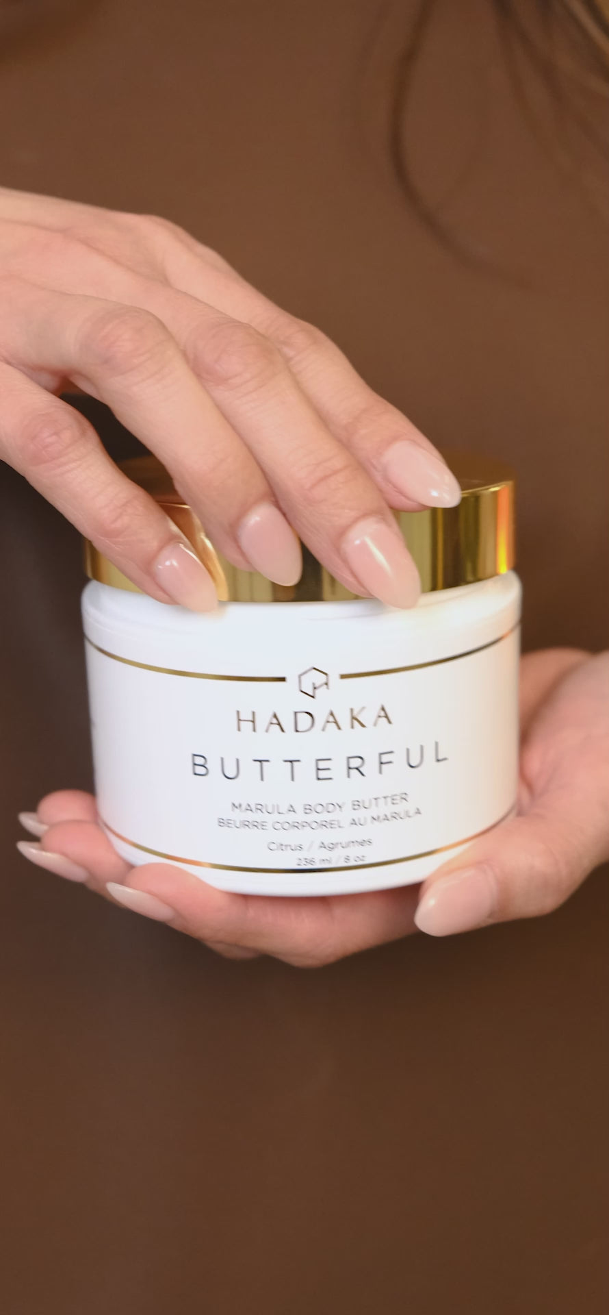 Load video: Hadaka BUTTERFUL Super Moisturizing Marula Body Butter (CITRUS)
